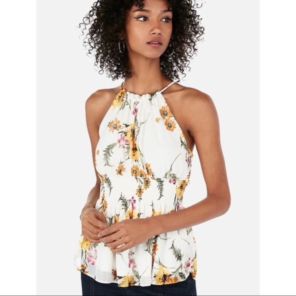 EXPRESS Floral High Neck Smocked Waist Top size Small